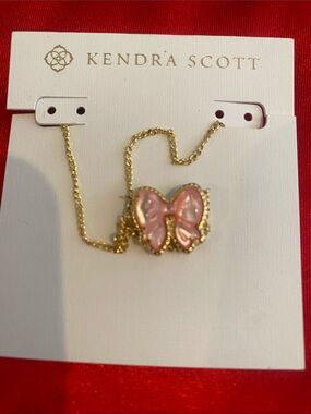 Kendra Scott Pink Enamel Bow Necklace with Gold Chain